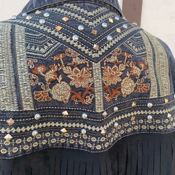 Restocked New Bohemian Western Embroidered Oversized Denim Jean Jacket - Picture 4 of 10